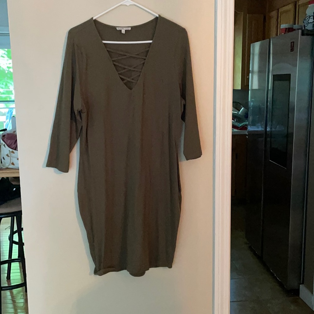 Army green body con dress
